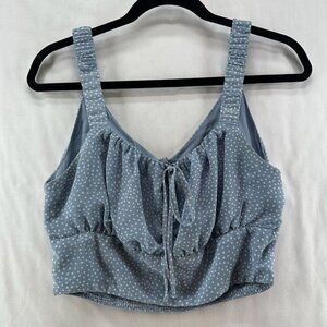 Style Rack Tank Top Womens L Polka Dot Smocked Back Cutout Sleeveless Crop Blue